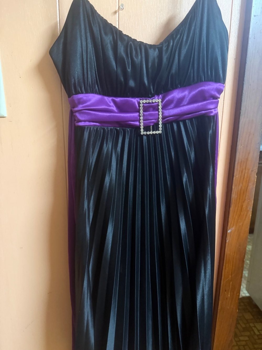 B. Smart Black Dress with Purple Waistband